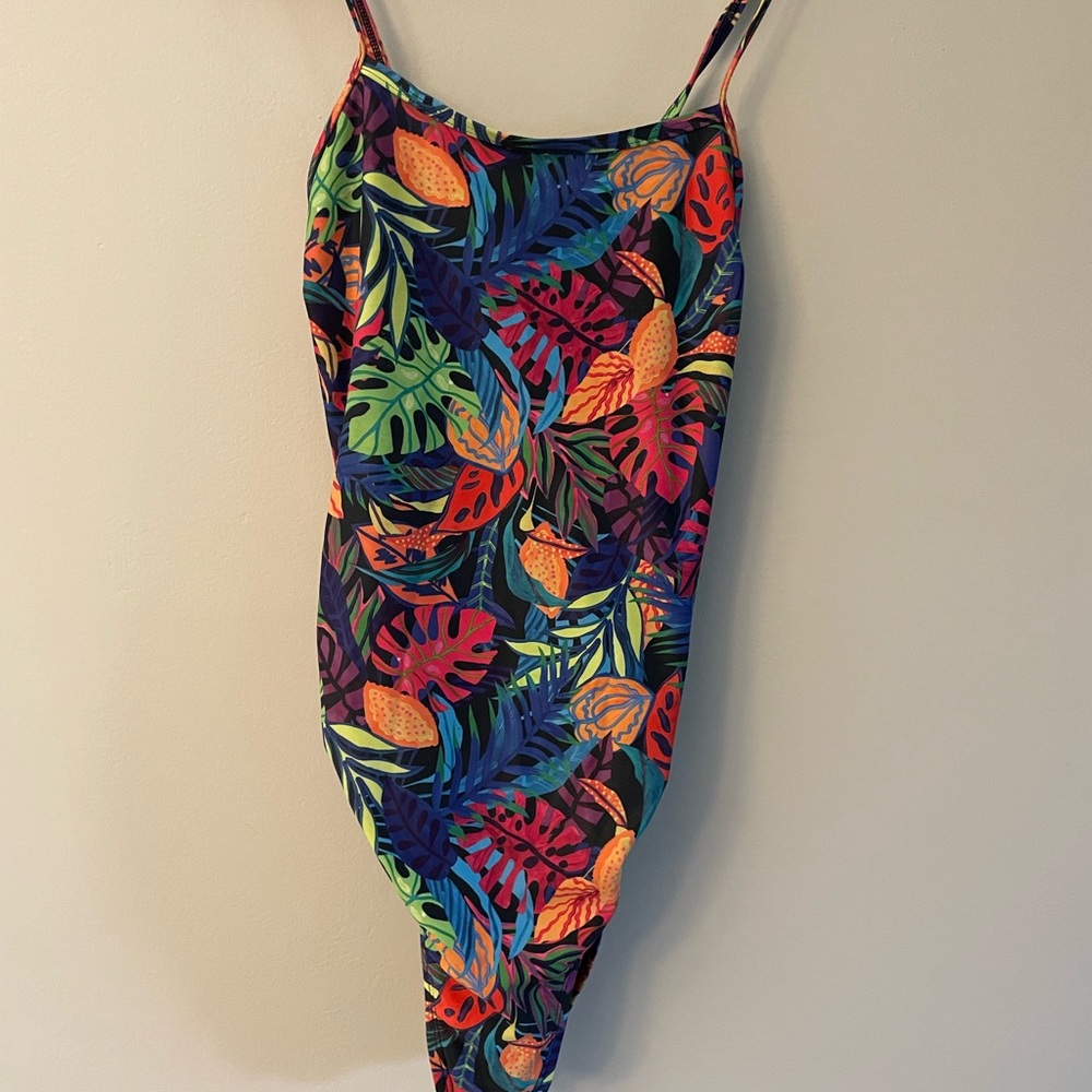 JOLYN tropical print tie-back one piece swimsuit